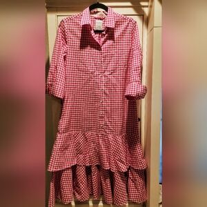 Sara RokaCamp Summer Tiered Gingham Shirt Dress